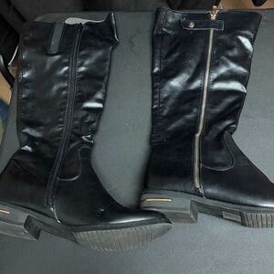 Black Leather Knee-High Boots